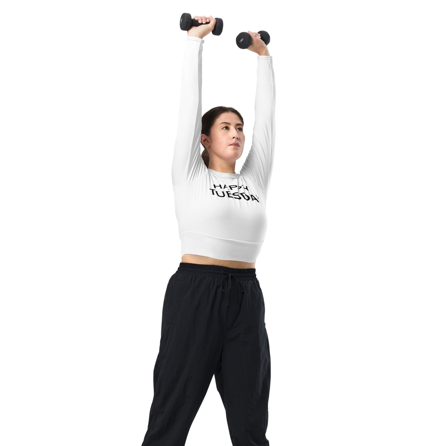 Recycled long-sleeve Happy Tuesday crop top