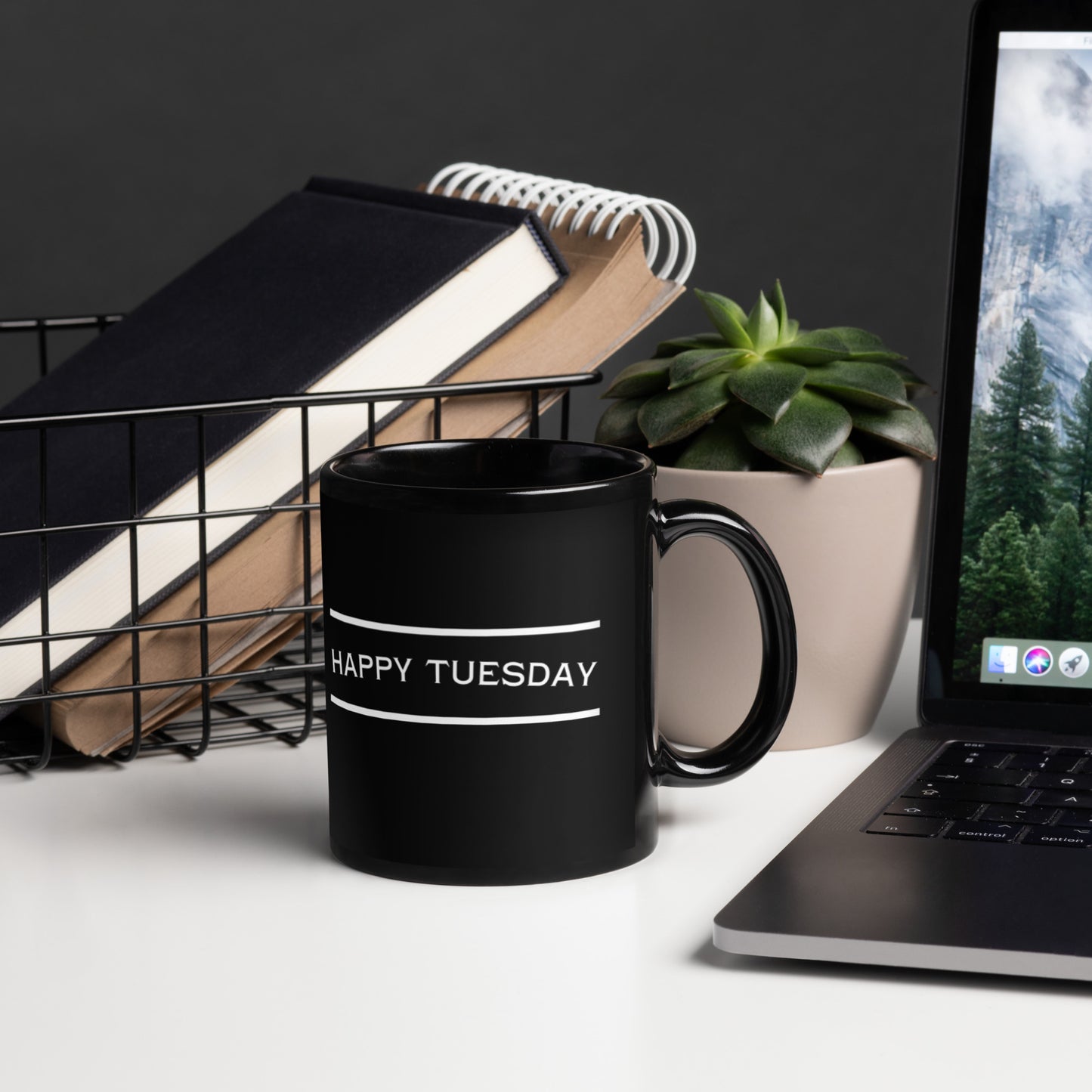 Happy Tuesday Black Glossy Mug